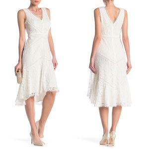 Taylor V-Neck Hi-Lo Lace Midi Dress Off white